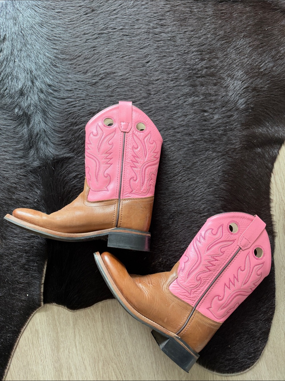 Old West Pink and Brown Women's Western Ankle Boots